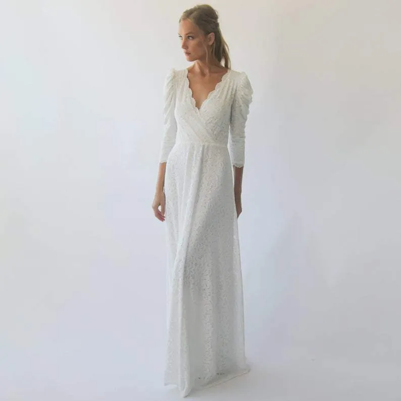 Ivory Puffed sleeves  wedding dress #1283