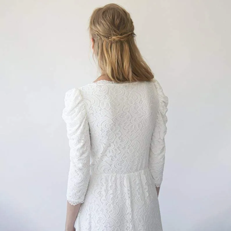 Ivory Puffed sleeves  wedding dress #1283