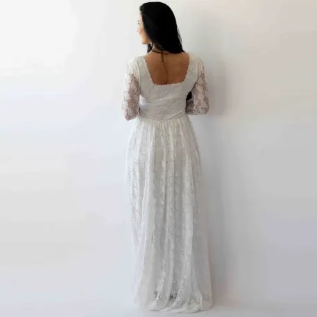 Ivory Square Neckline Vintage Wedding Dress #1271