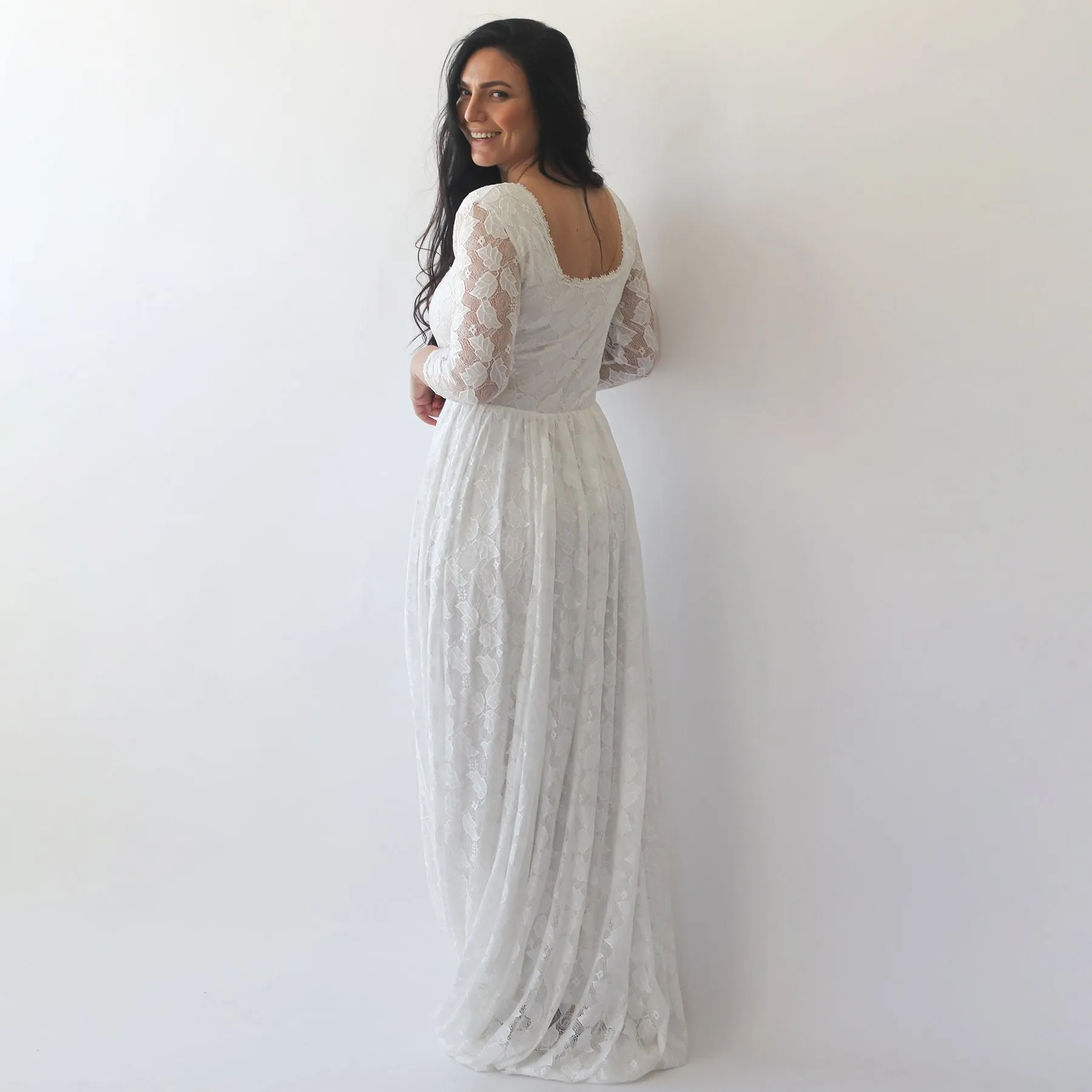 Ivory Square Neckline Vintage Wedding Dress #1271