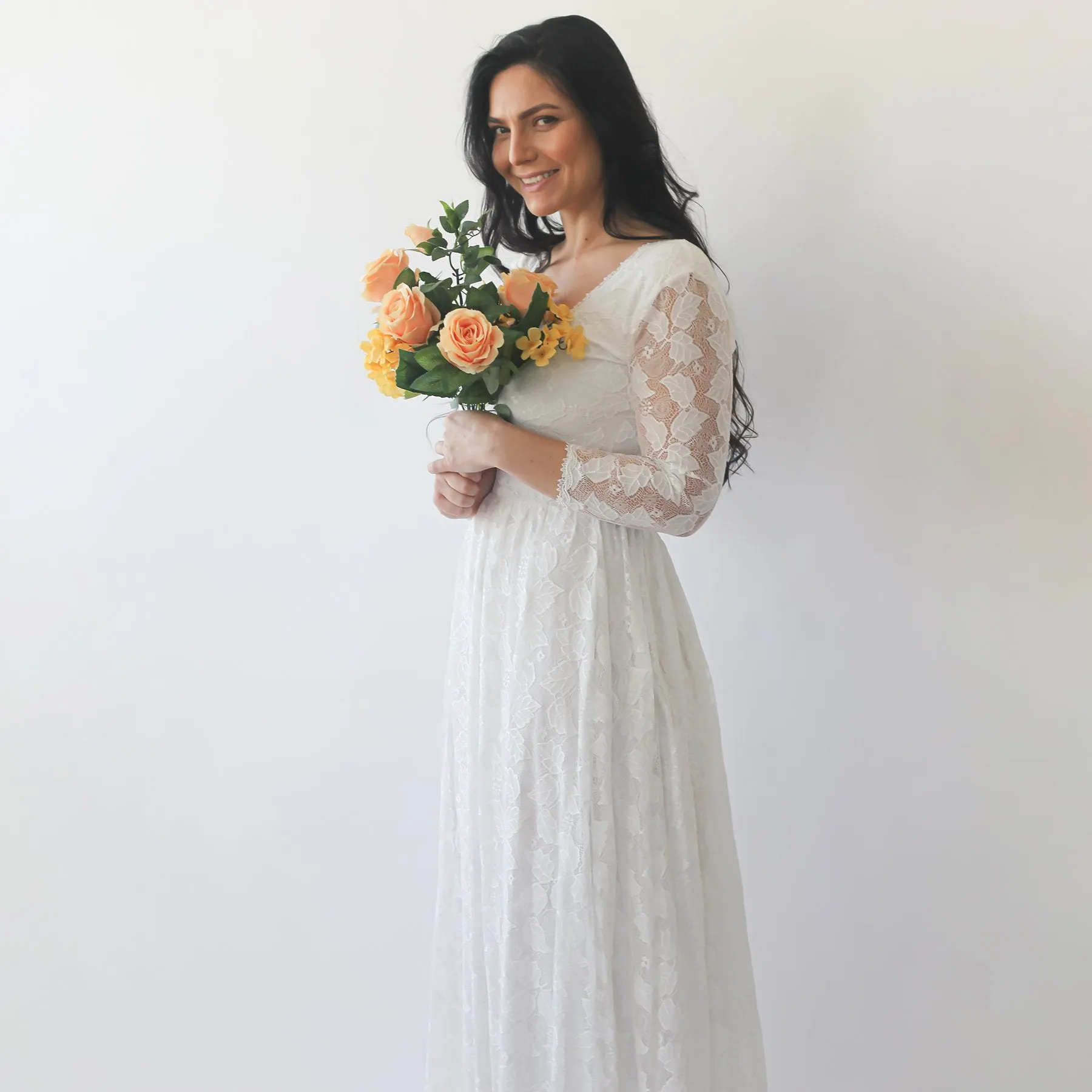 Ivory Square Neckline Vintage Wedding Dress #1271