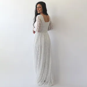 Ivory Square Neckline Vintage Wedding Dress #1271