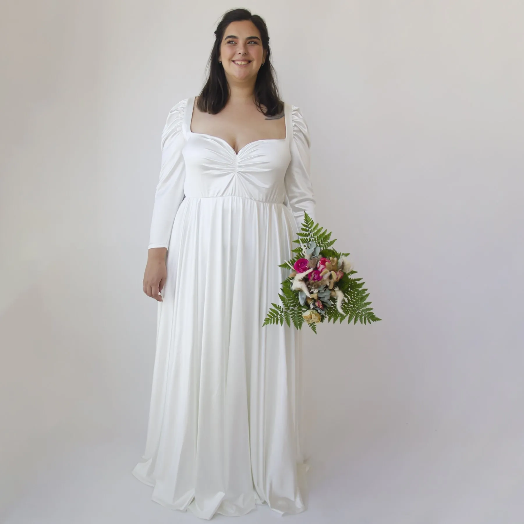 Ivory Sweetheart Wedding Dress with Puffy Sleeves #1341