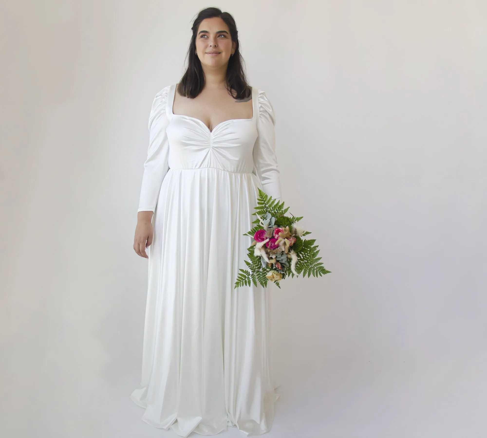 Ivory Sweetheart Wedding Dress with Puffy Sleeves #1341