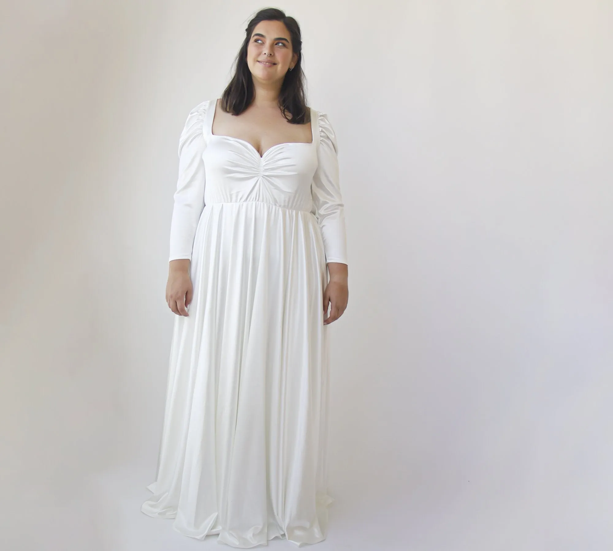 Ivory Sweetheart Wedding Dress with Puffy Sleeves #1341