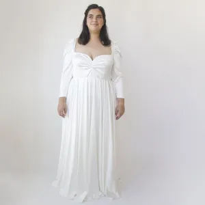 Ivory Sweetheart Wedding Dress with Puffy Sleeves #1341