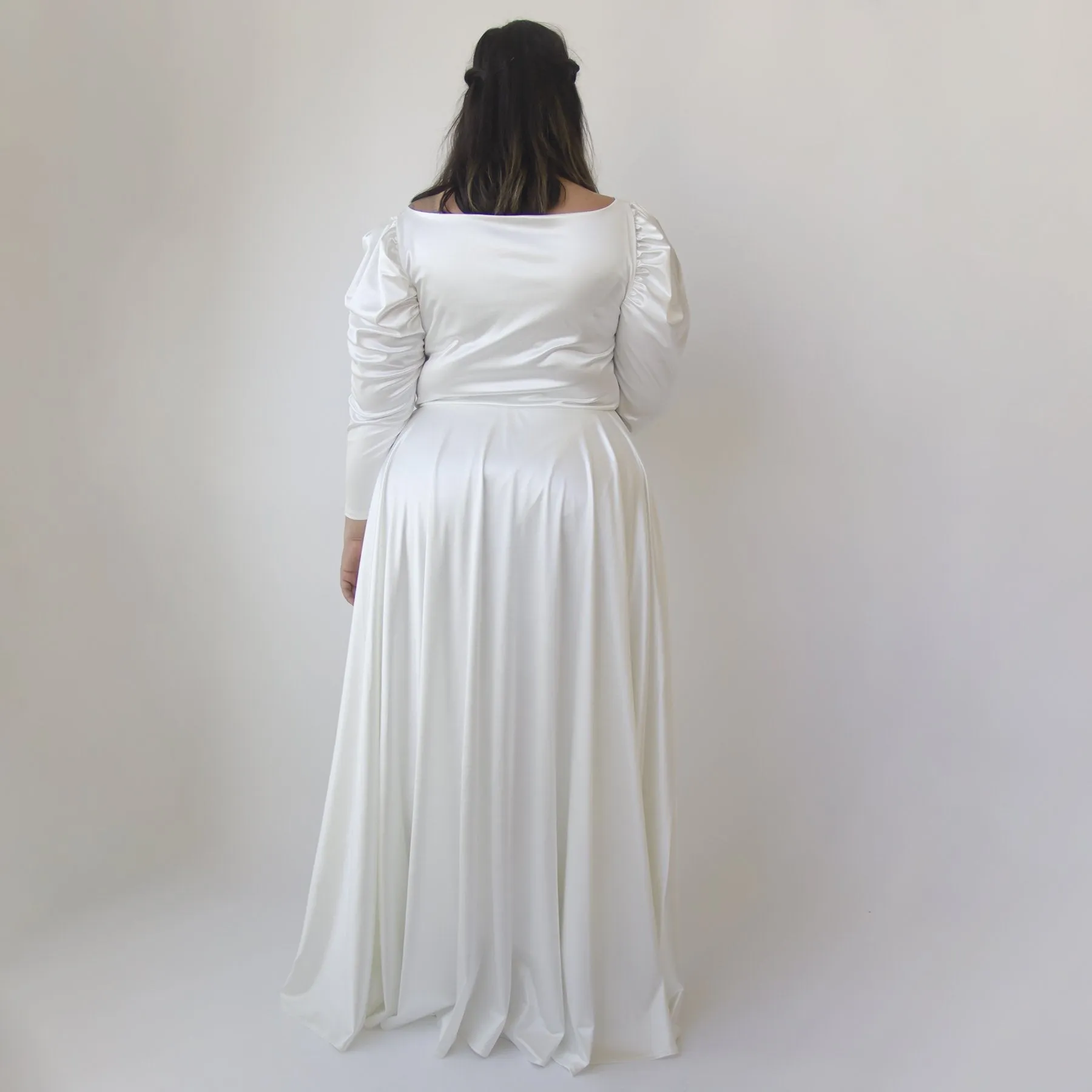 Ivory Sweetheart Wedding Dress with Puffy Sleeves #1341