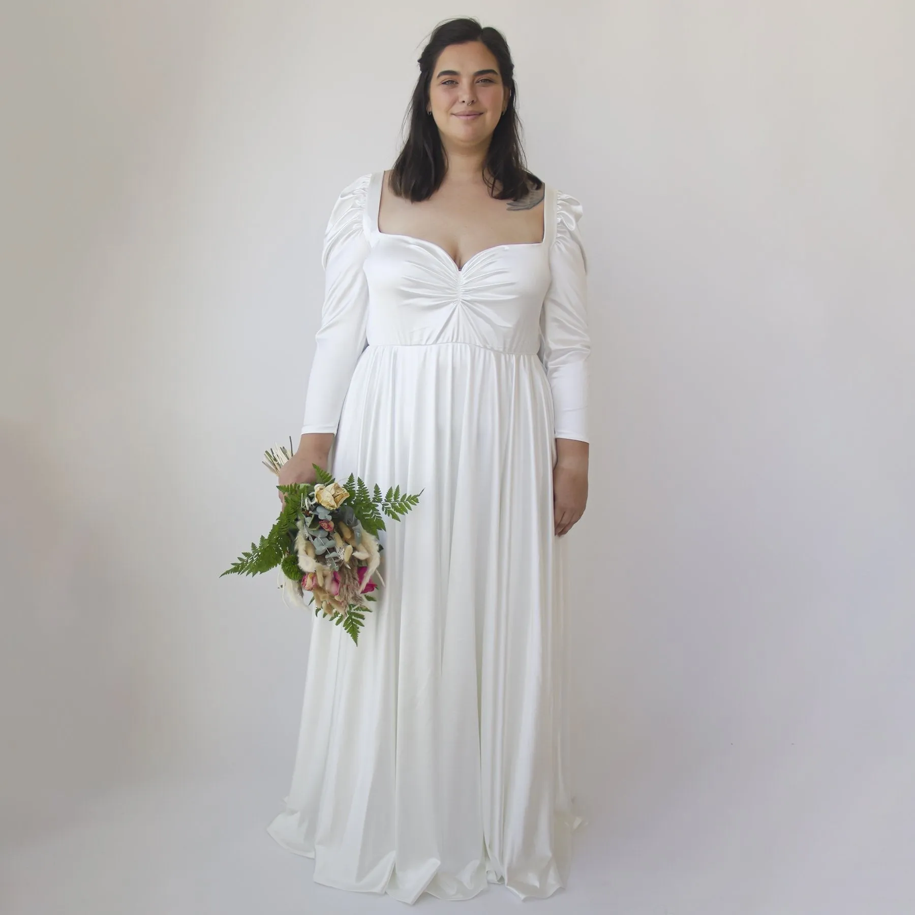 Ivory Sweetheart Wedding Dress with Puffy Sleeves #1341