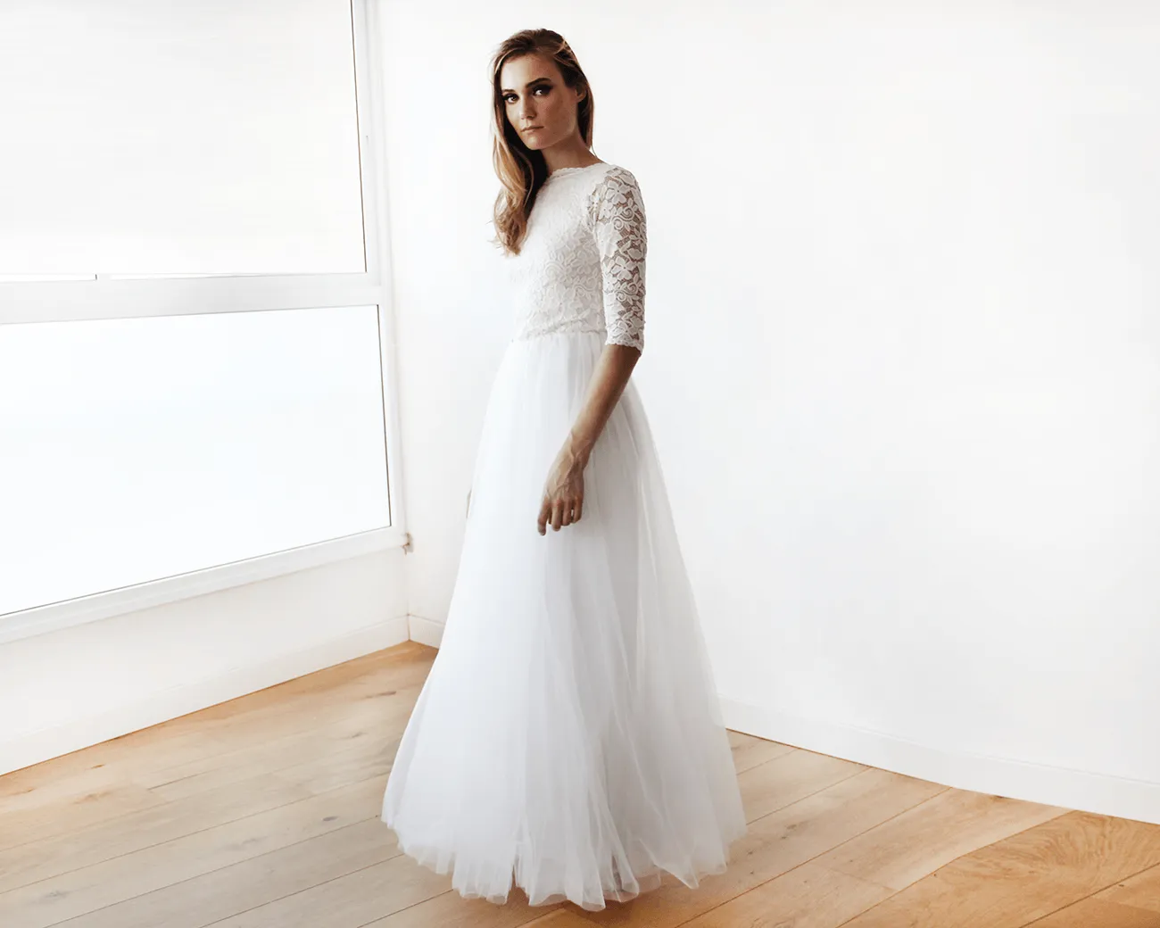 Ivory Tulle & Lace Open Back Gown #1122
