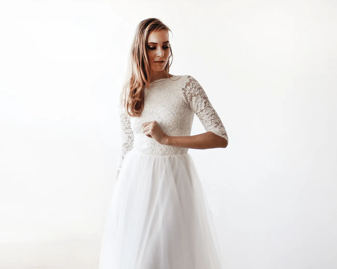 Ivory Tulle & Lace Open Back Gown #1122