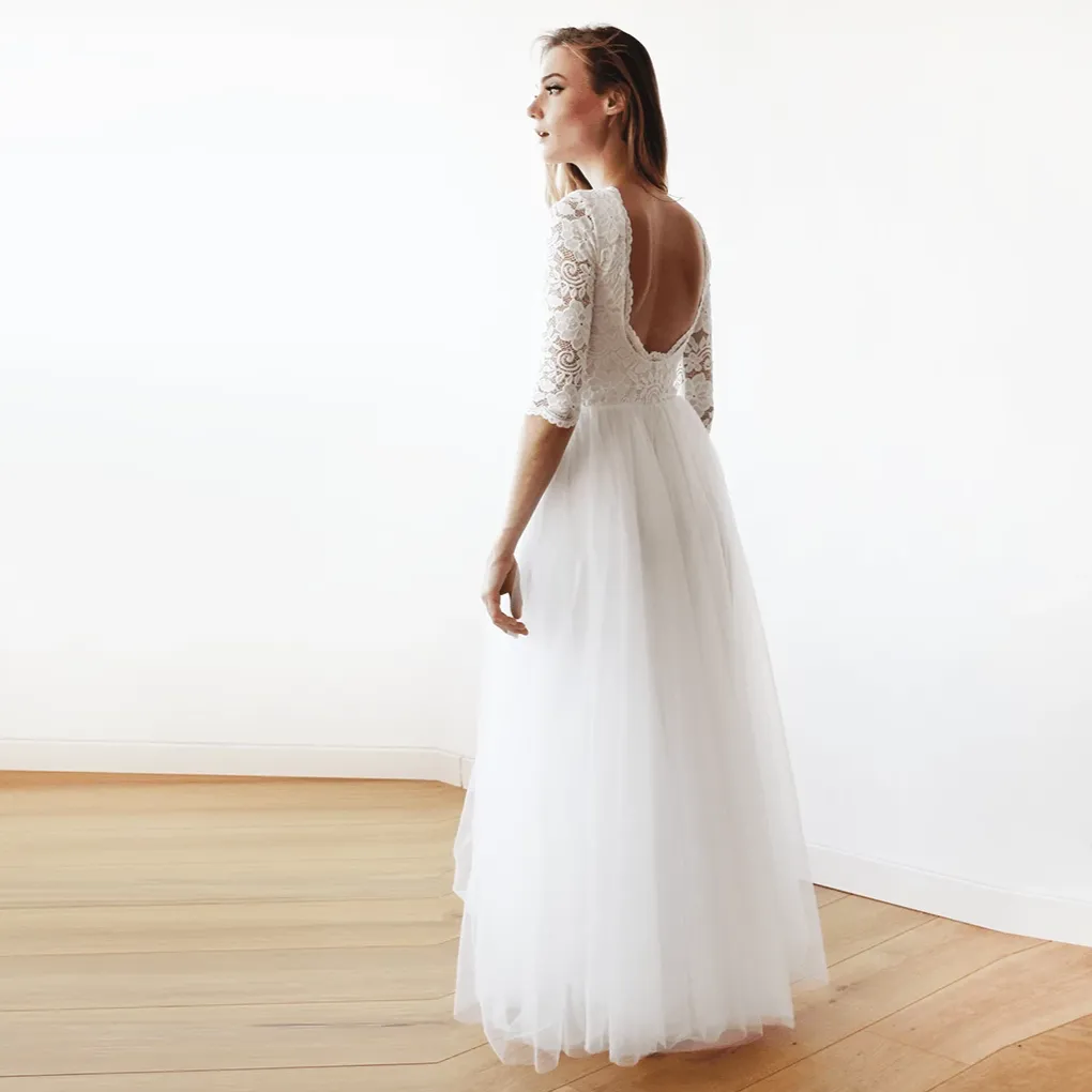 Ivory Tulle & Lace Open Back Gown #1122