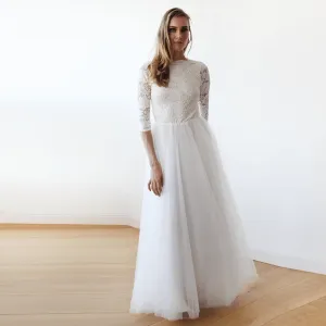 Ivory Tulle & Lace Open Back Gown #1122