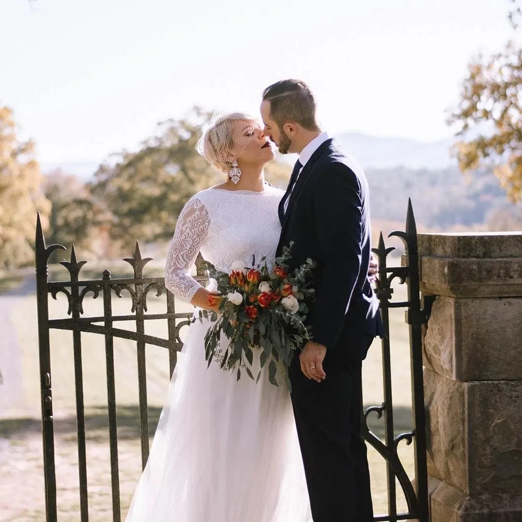 Ivory Tulle & Lace Open Back Gown #1122