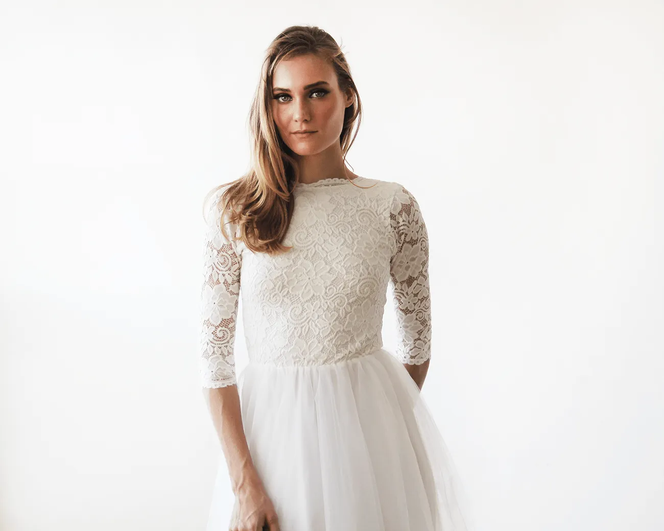 Ivory Tulle & Lace Open Back Gown #1122