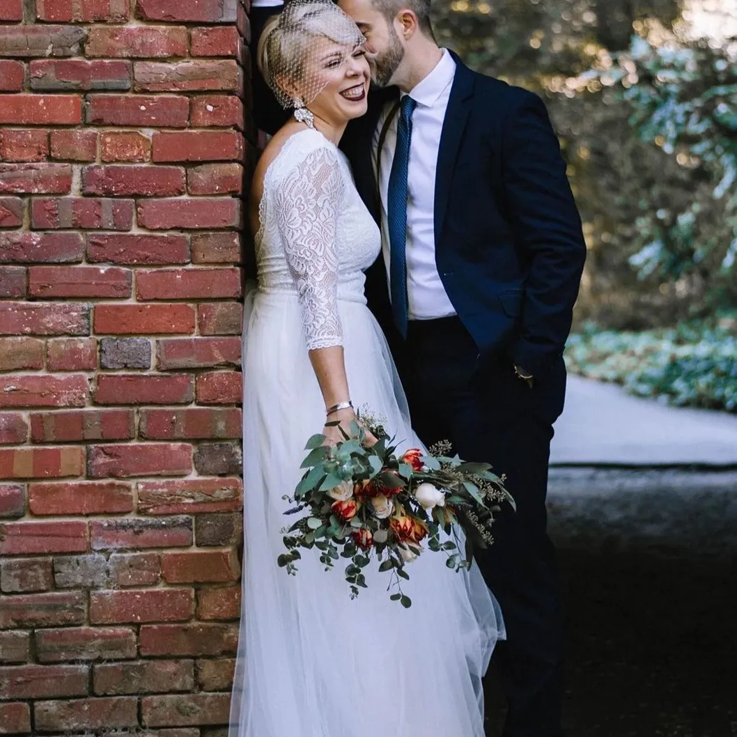 Ivory Tulle & Lace Open Back Gown #1122