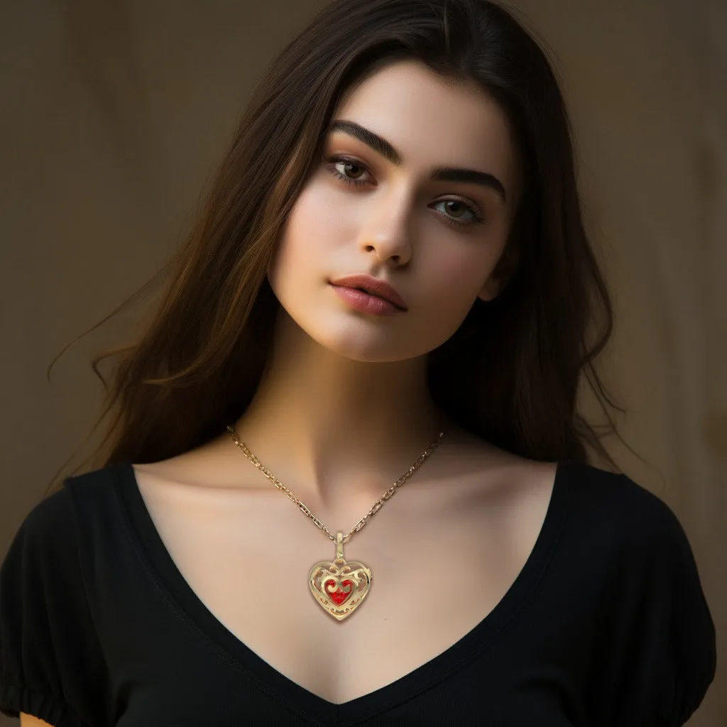 Large Ladies 14k Yellow Gold Polished Gemstone Heart Locket Pendant Necklace, 26mm