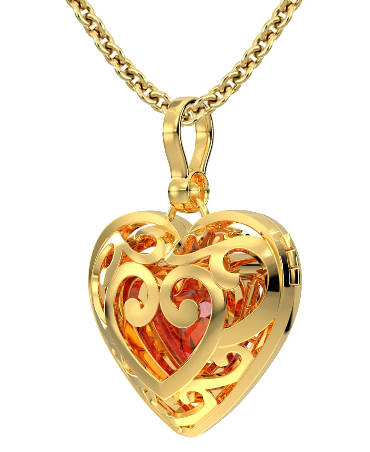 Large Ladies 14k Yellow Gold Polished Gemstone Heart Locket Pendant Necklace, 26mm
