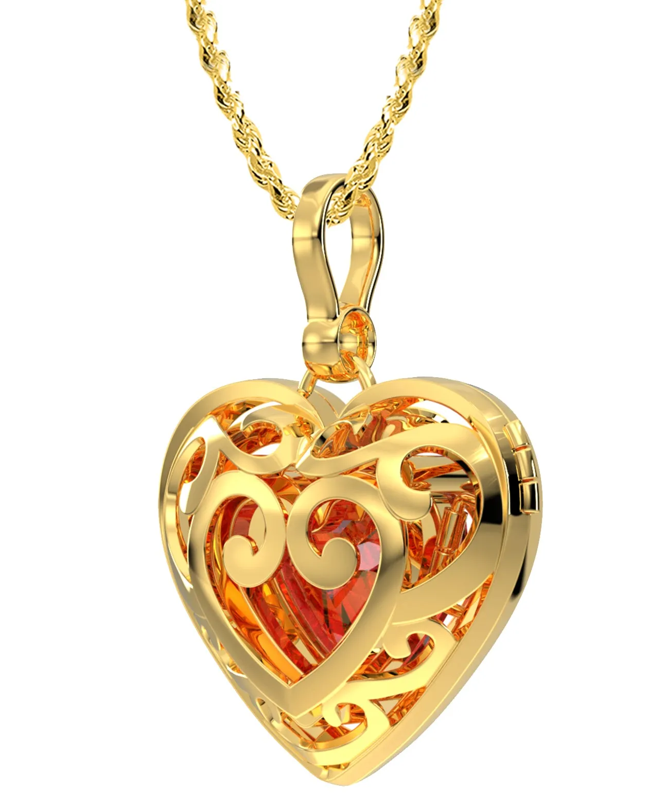 Large Ladies 14k Yellow Gold Polished Gemstone Heart Locket Pendant Necklace, 26mm