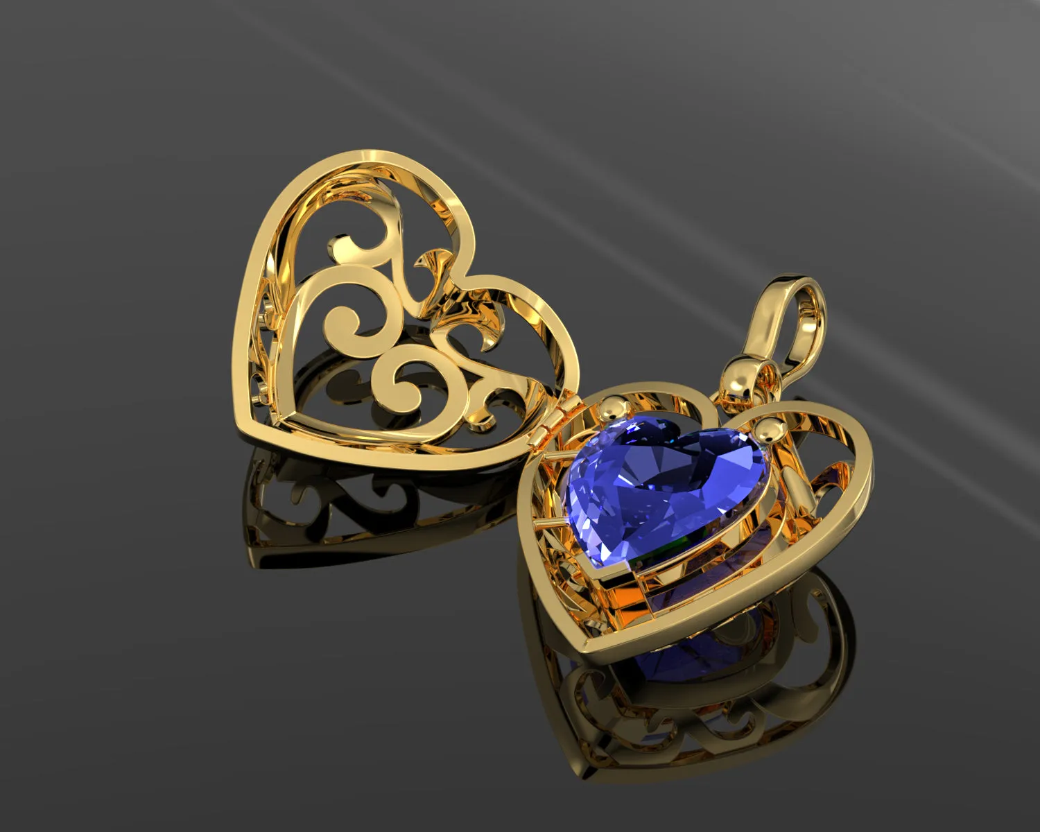 Large Ladies 14k Yellow Gold Polished Gemstone Heart Locket Pendant Necklace, 26mm