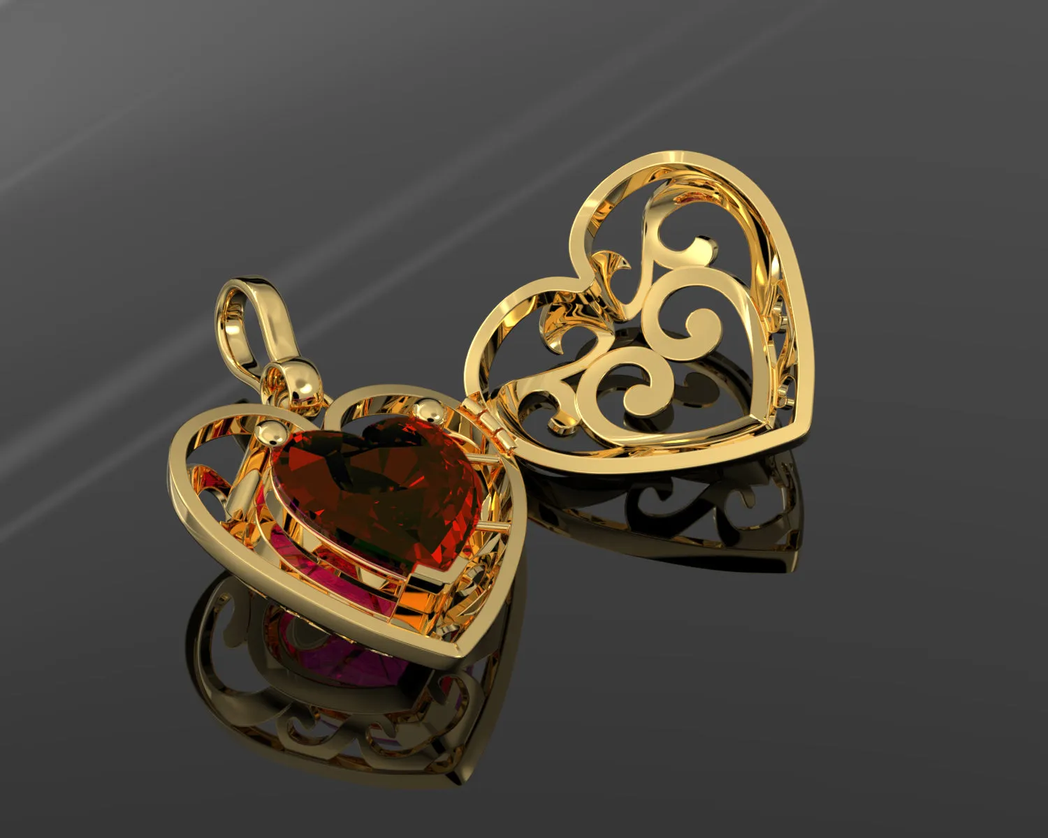 Large Ladies 14k Yellow Gold Polished Gemstone Heart Locket Pendant Necklace, 26mm