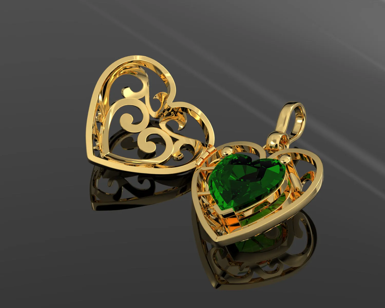 Large Ladies 14k Yellow Gold Polished Gemstone Heart Locket Pendant Necklace, 26mm