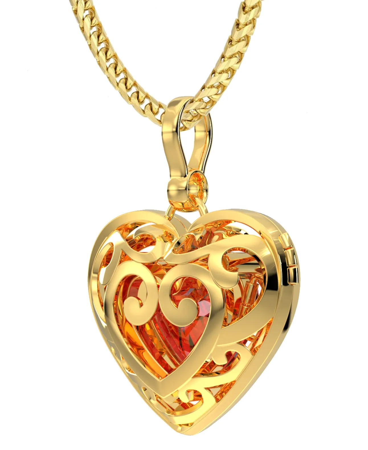 Large Ladies 14k Yellow Gold Polished Gemstone Heart Locket Pendant Necklace, 26mm