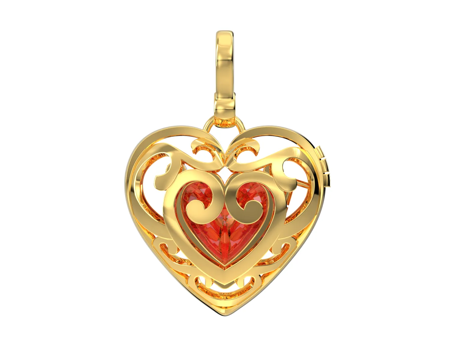 Large Ladies 14k Yellow Gold Polished Gemstone Heart Locket Pendant Necklace, 26mm