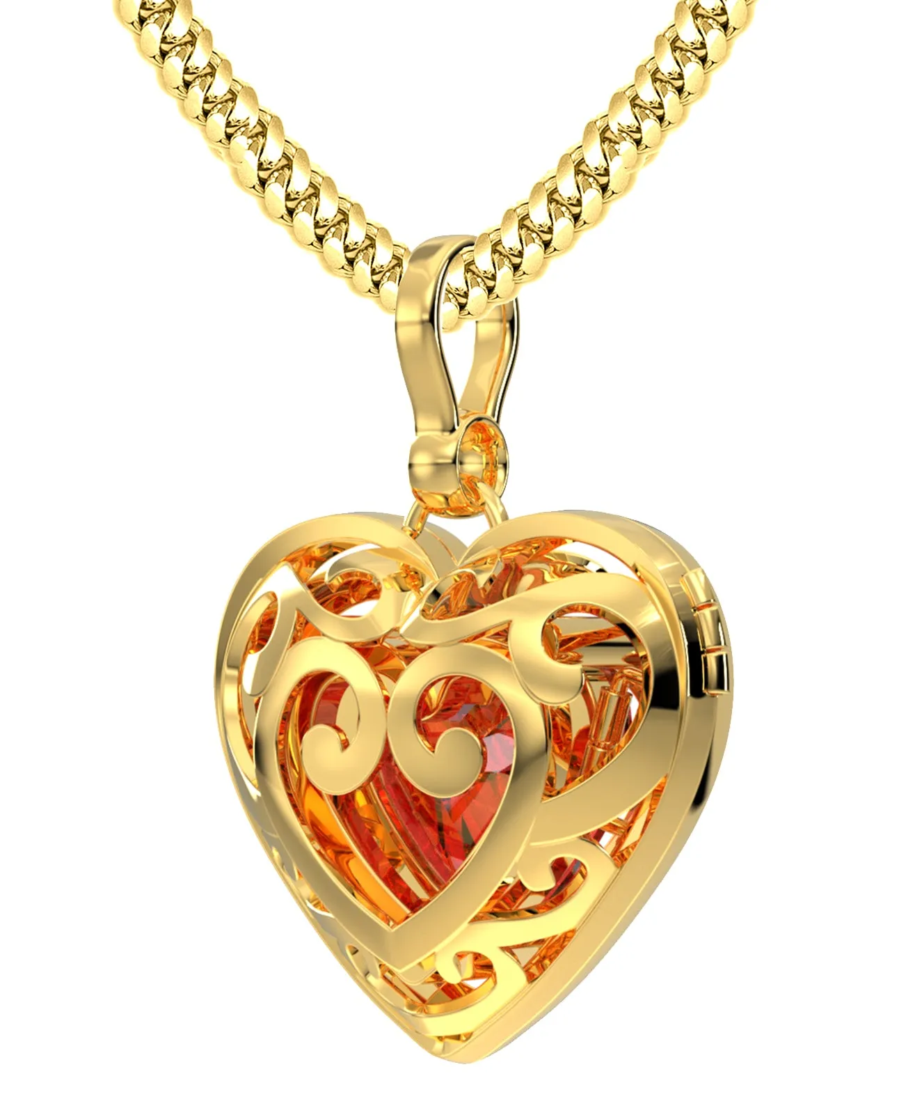 Large Ladies 14k Yellow Gold Polished Gemstone Heart Locket Pendant Necklace, 26mm