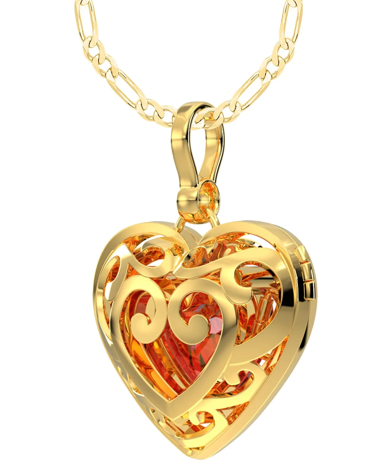 Large Ladies 14k Yellow Gold Polished Gemstone Heart Locket Pendant Necklace, 26mm