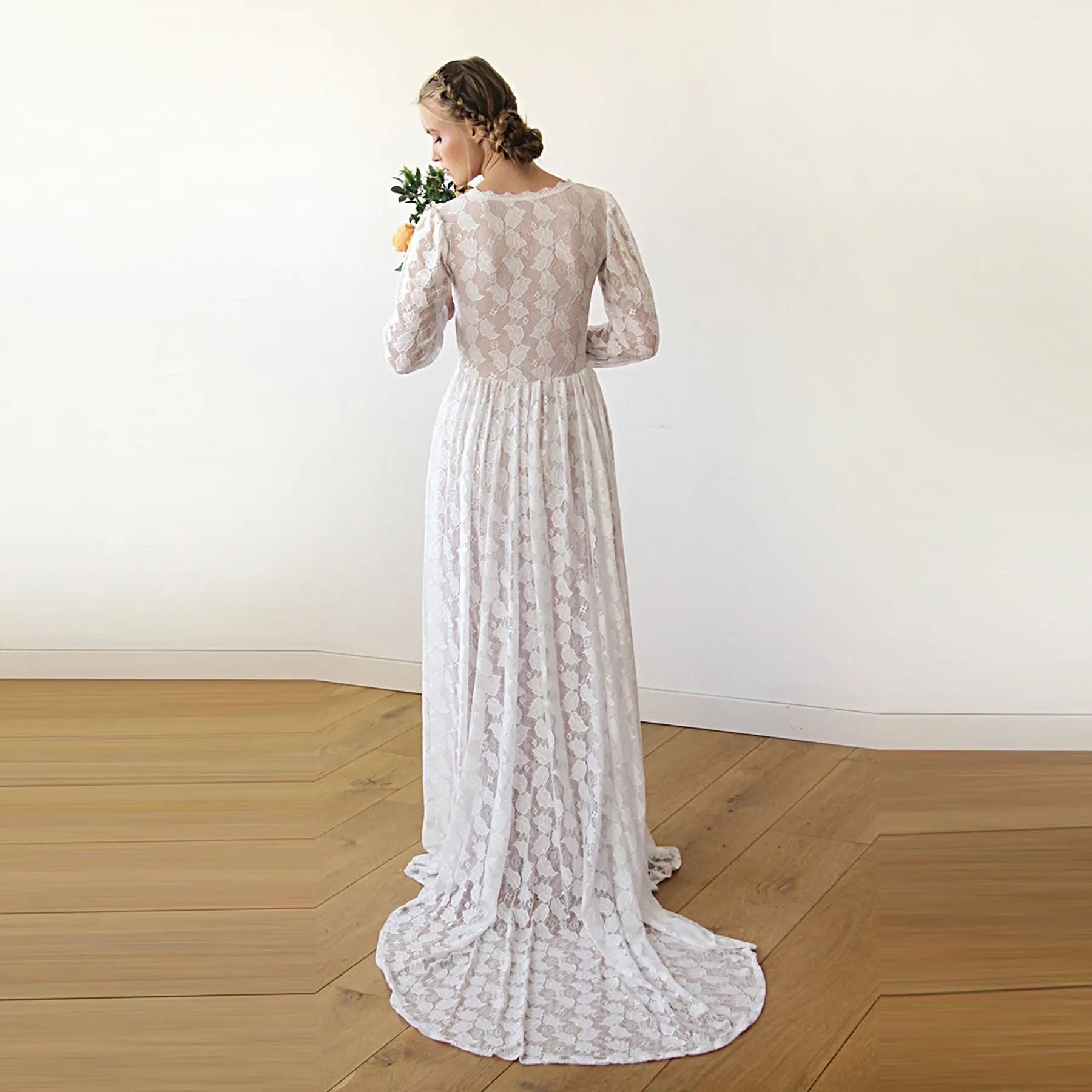 Leaves lace wedding dress #1208