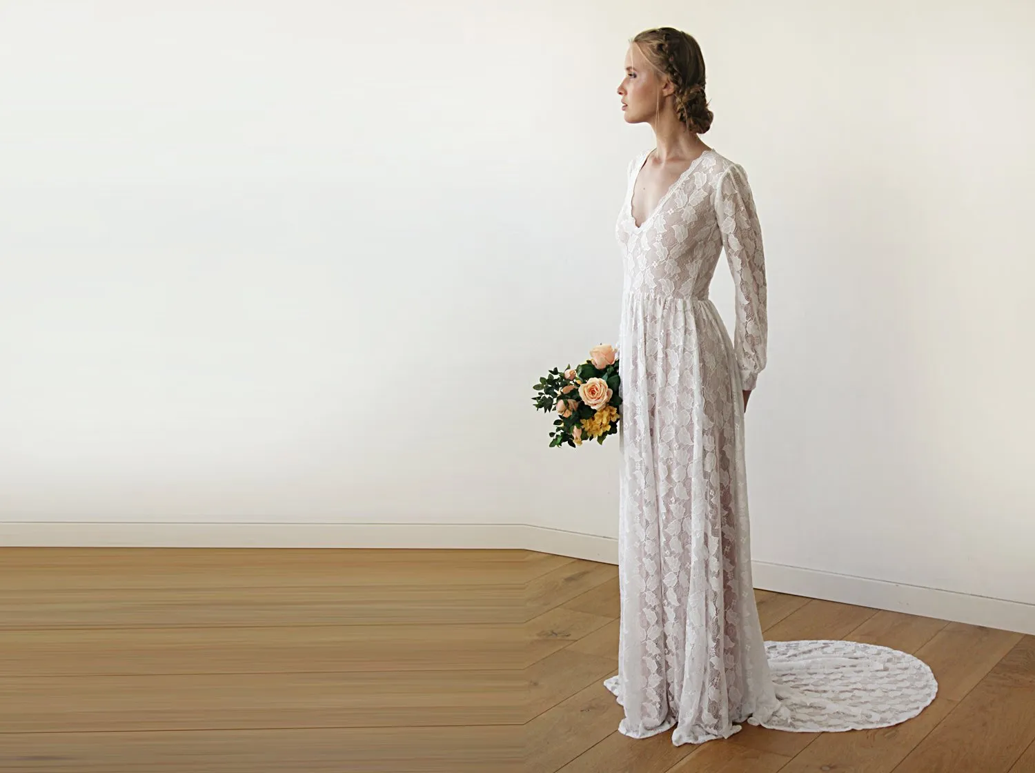 Leaves lace wedding dress #1208
