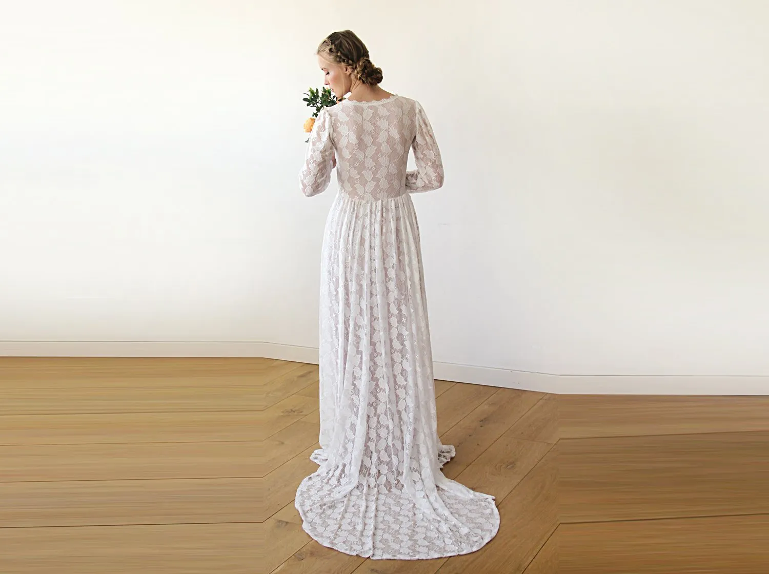 Leaves lace wedding dress #1208
