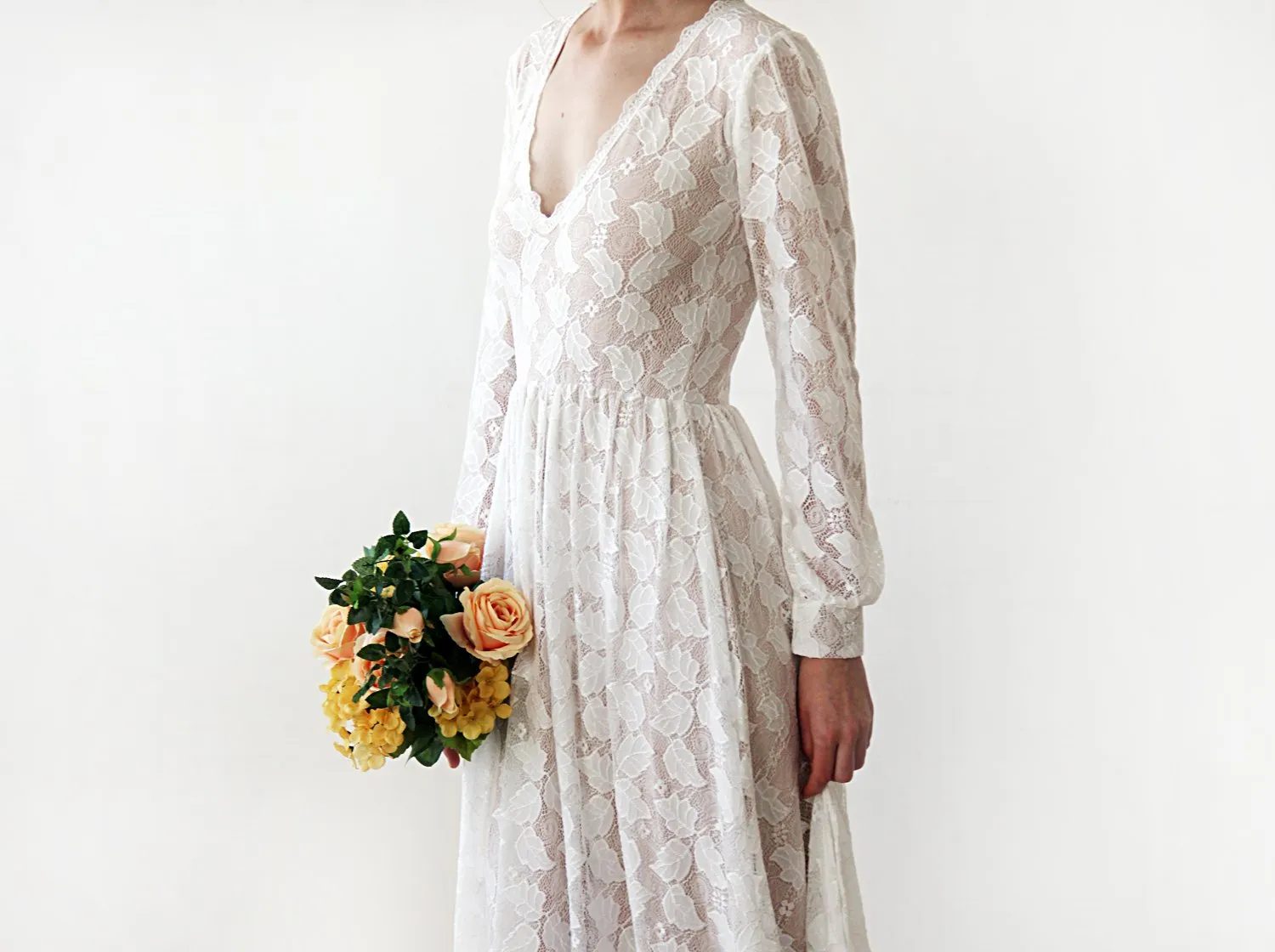 Leaves lace wedding dress #1208