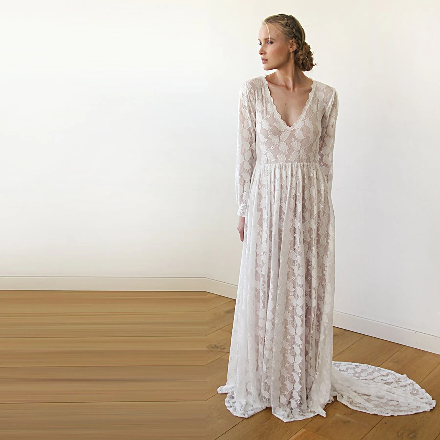 Leaves lace wedding dress #1208