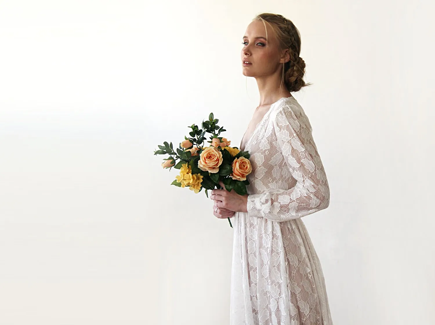 Leaves lace wedding dress #1208