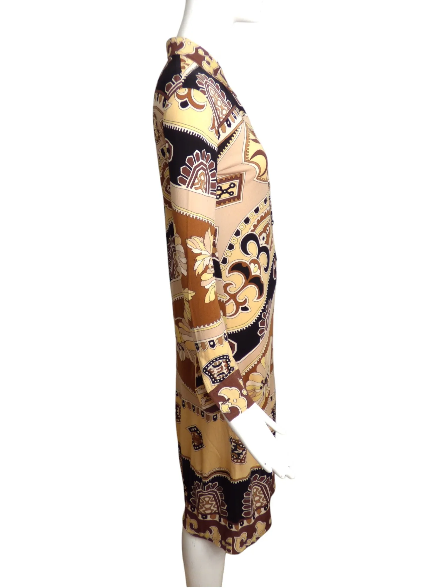 LEONARD-1970s Printed Silk Knit Dress, Size-4