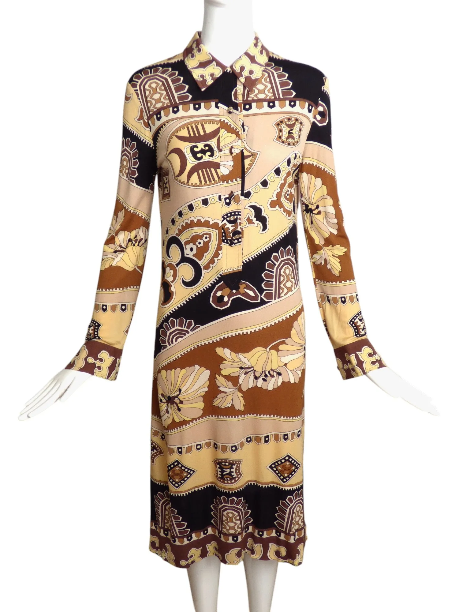 LEONARD-1970s Printed Silk Knit Dress, Size-4