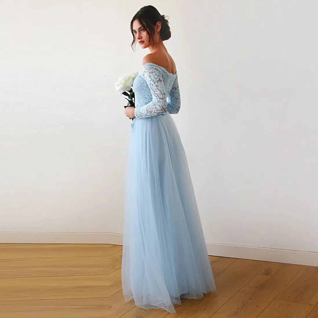 Light Blue Off-The-Shoulder  Dress #1134