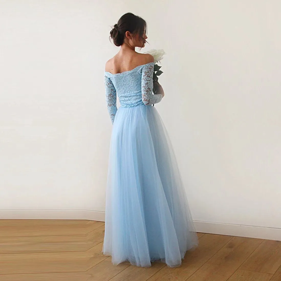 Light Blue Off-The-Shoulder  Dress #1134