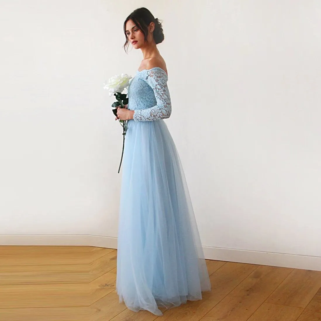 Light Blue Off-The-Shoulder  Dress #1134