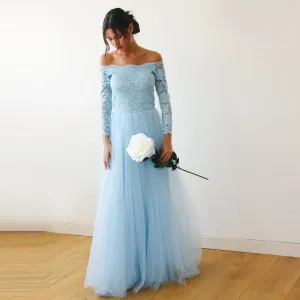 Light Blue Off-The-Shoulder  Dress #1134