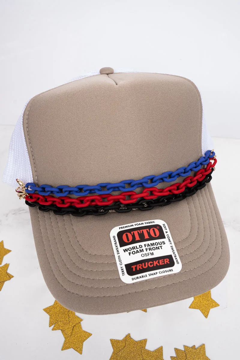 Link It Up Red, Black and Blue Trucker Hat Chains