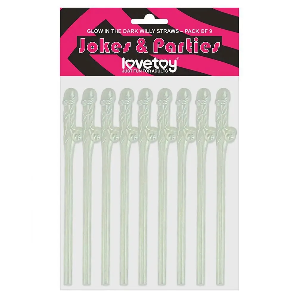 Lovetoy Glow in the Dark Pack of 9 Realistic Willy Straws