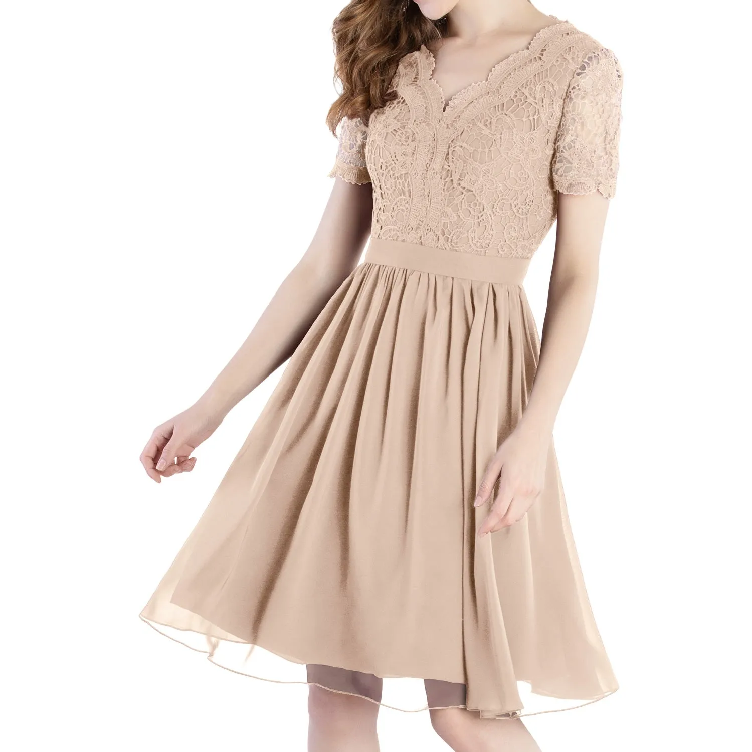 MACloth Mother of Bride Dresses Short Sleeves Wedding Guest Party Formal Gown Dusty Mauve