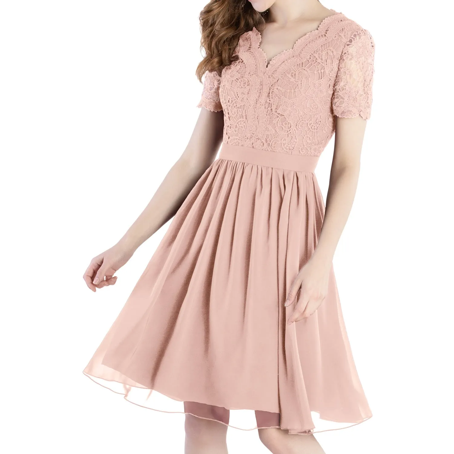 MACloth Mother of Bride Dresses Short Sleeves Wedding Guest Party Formal Gown Dusty Mauve