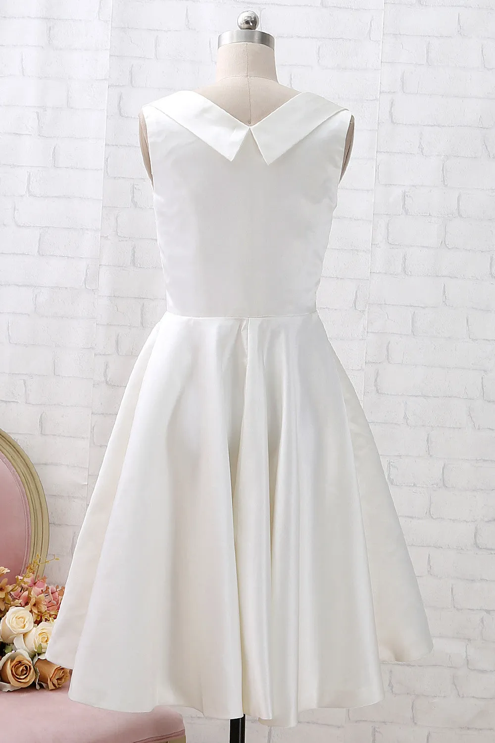 MACloth Straps Knee Length Vintage Ivory Cocktail Party Dress