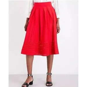 Maje Jubio crochet cut out midi length pleated skirt. US size S. Red. Never worn