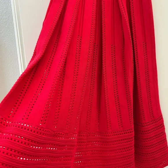 Maje Jubio crochet cut out midi length pleated skirt. US size S. Red. Never worn