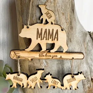 Mama Bear Custom Laser Cut Wooden Christmas Ornament for Mom