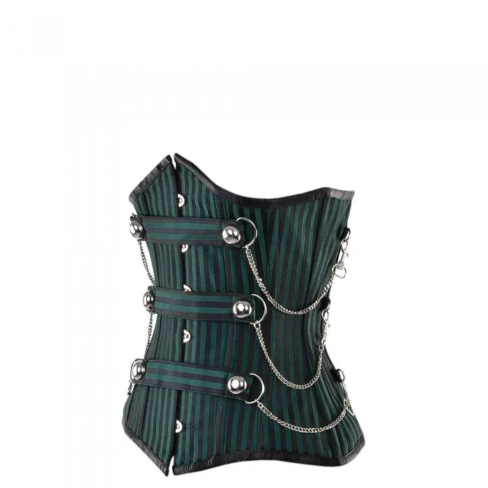 Marshlee Black And Green Striped Underbust With Chains
